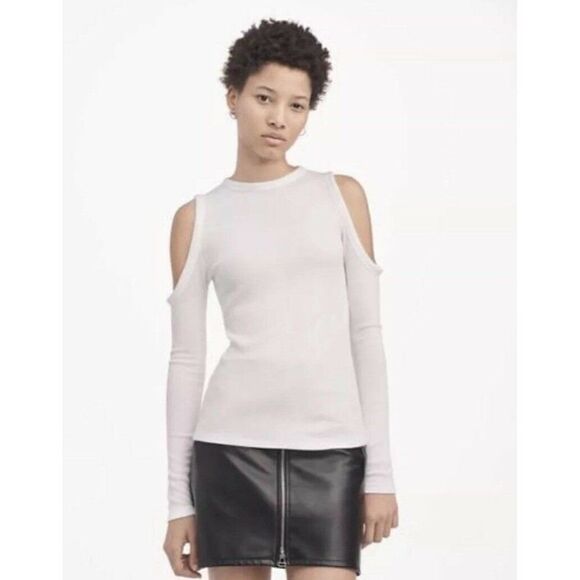 NWT RAG & BONE Sz XXS GWEN COLD SHOULDER RIBBED PULLOVER SWEATER TOP - Picture 2 of 4